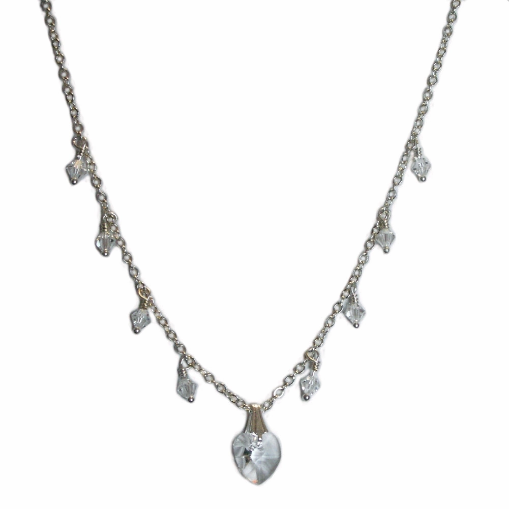Heart Necklace Made with Sparkling Clear Crystals Sterling Silver Adjustable Mother Detail Daring Style