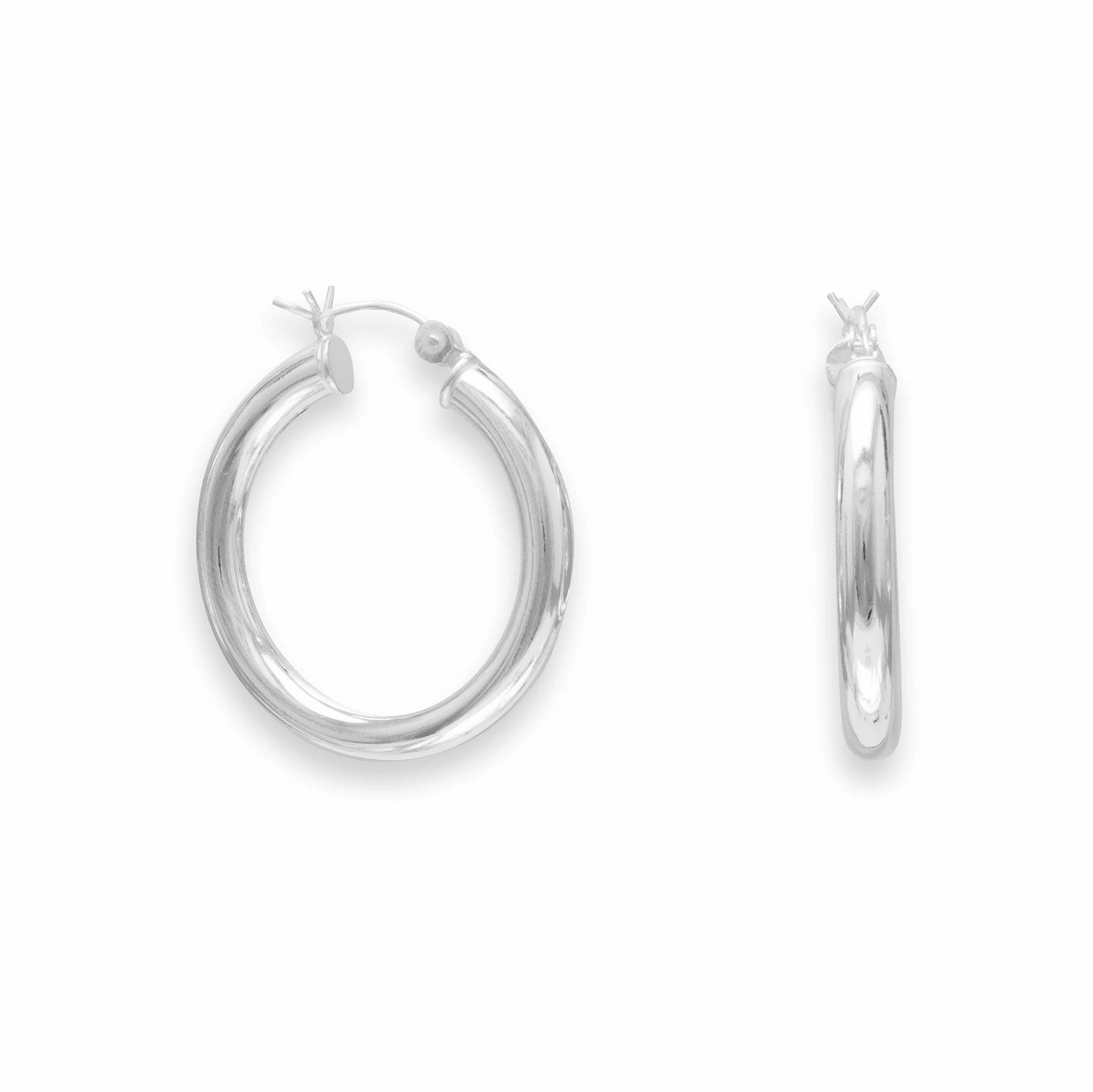 Medium Round Tube Sterling Silver Hoop Earrings Secure Feature