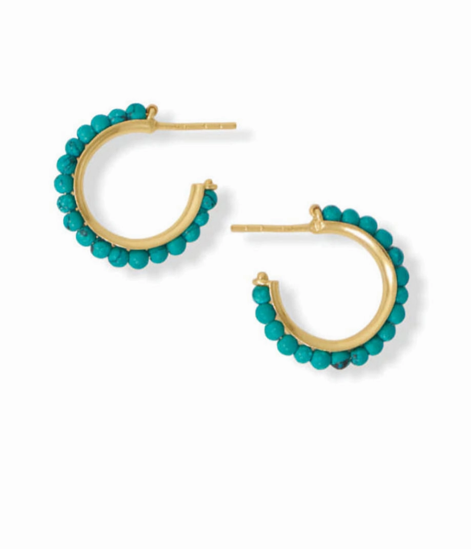 Hoop Earrings Reconstituted Turquoise Beads Gold-plated Abstract Accessory