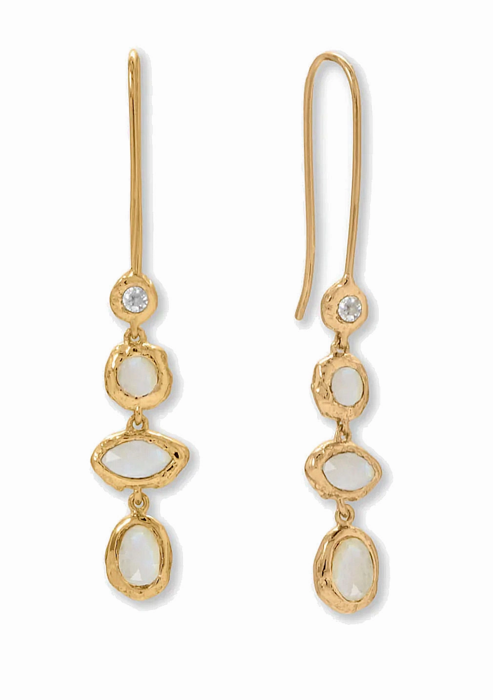 Rainbow Moonstone and Cubic Zirconia Drop Earrings Gold-plated Silver Sophisticated Decor