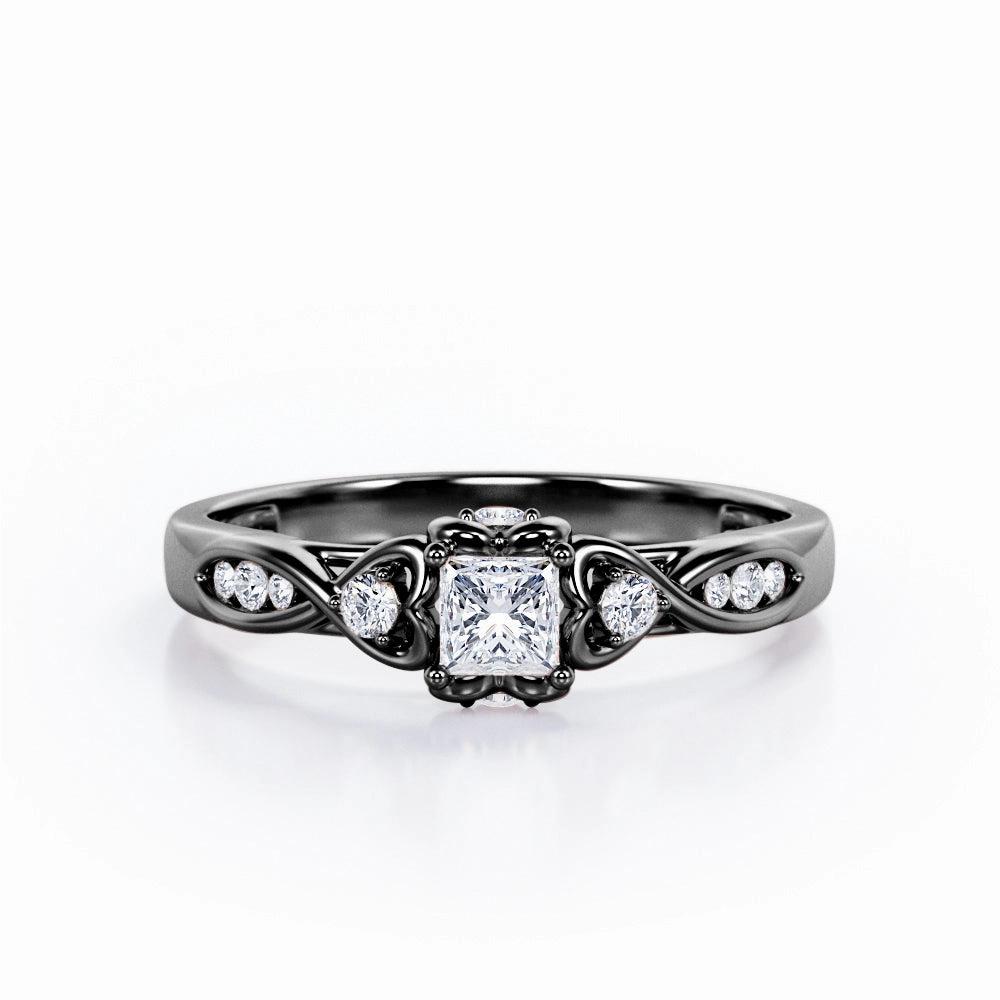 Heart Twisted Channel 0.35 TCW Princess Cut Diamond Cathedral Engagement Ring in White Gold Delicate Style