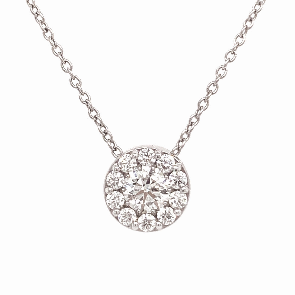 Fashionable Sparkle Minimal Edge Hearts On Fire 18K White Gold Fulfillment Diamond Cluster Pendant with a 18K White Gold Link Necklace (0.75ctw)