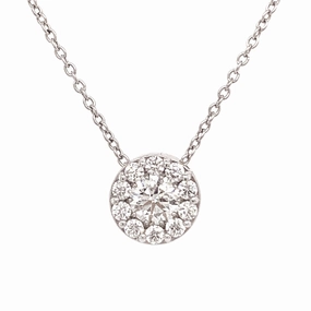 Fashionable Sparkle Minimal Edge Hearts On Fire 18K White Gold Fulfillment Diamond Cluster Pendant with a 18K White Gold Link Necklace (0.75ctw)