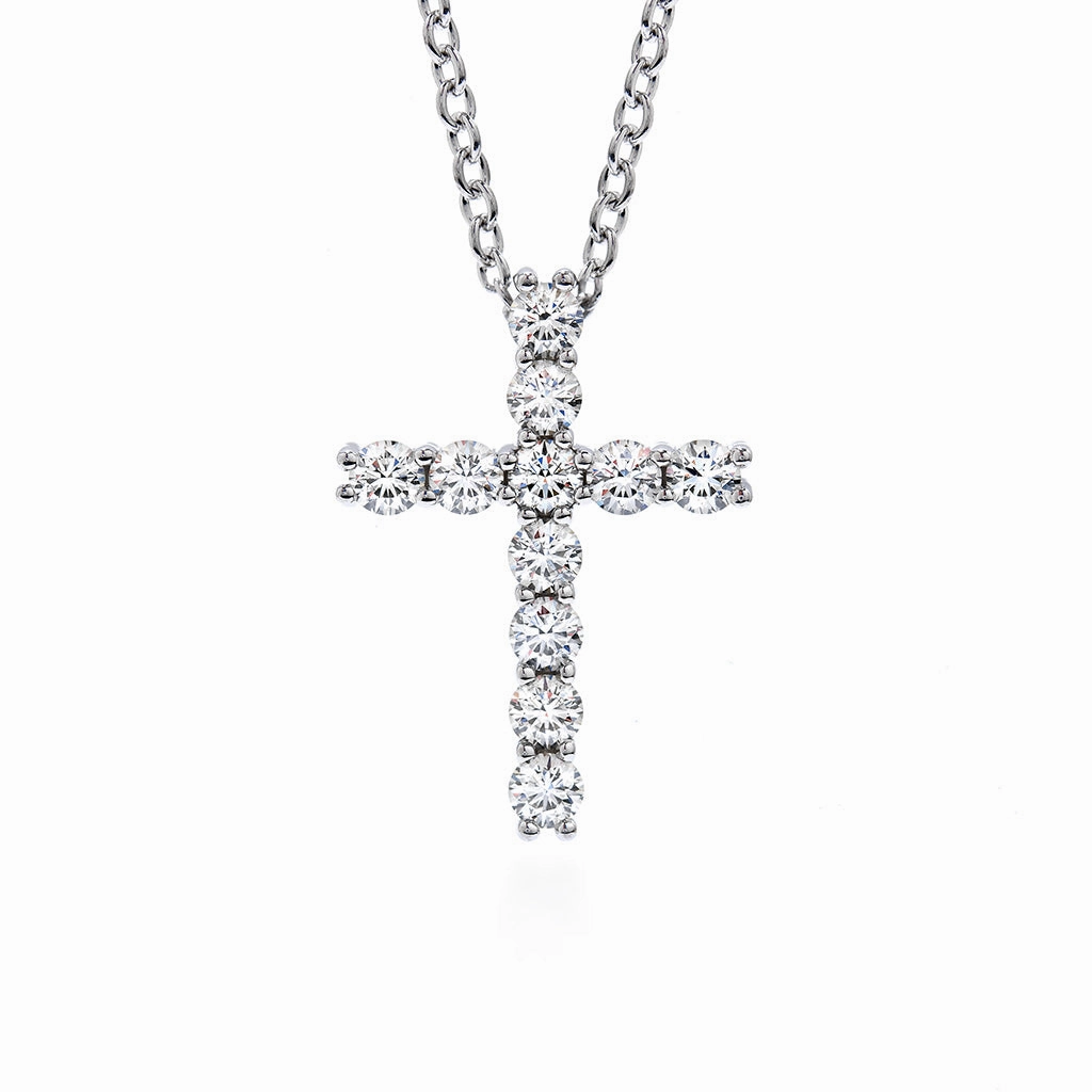Effortless Design Hearts On Fire 18K White Gold Round Shape Diamonds Cross Pendant with a 18K White Gold Necklace (.16ctw)