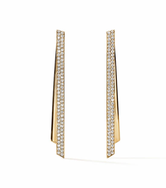 Hearts On Fire 18K Yellow Gold Inside/Out Diamond Stiletto Flip Earrings (.88ctw) Modern Element Lustrous Feature