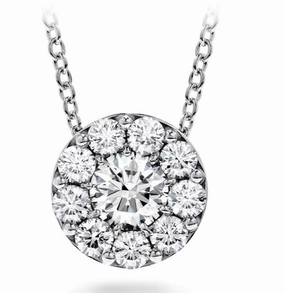 Hearts On Fire Fulfillment 18K White Gold Round Shape Diamonds Halo Pendant (.25ctw) Shiny Treasures Distinctive Craft