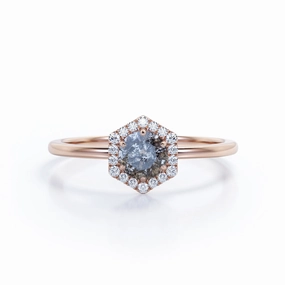 Superior Accessory Trend Adoption Hexagon 1 Ct Round Salt and Pepper Diamond Engagement Ring