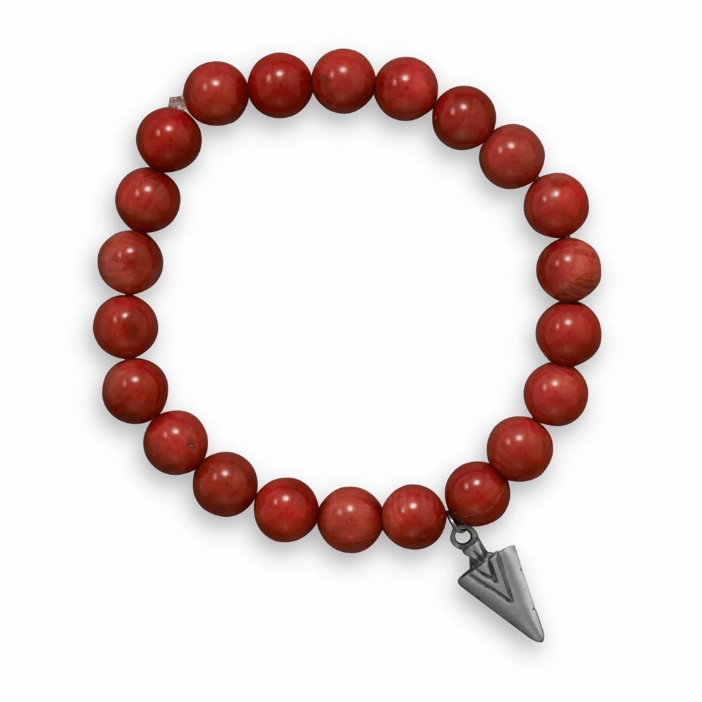 one of a kind Wildfire Fashion Red Bead Stretch Bracelet with Arrowhead Charm