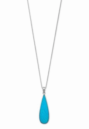 Teardrop Synthetic Blue Opal Necklace Rhodium-plated Sterling Silver Adjustable Length Jewelry