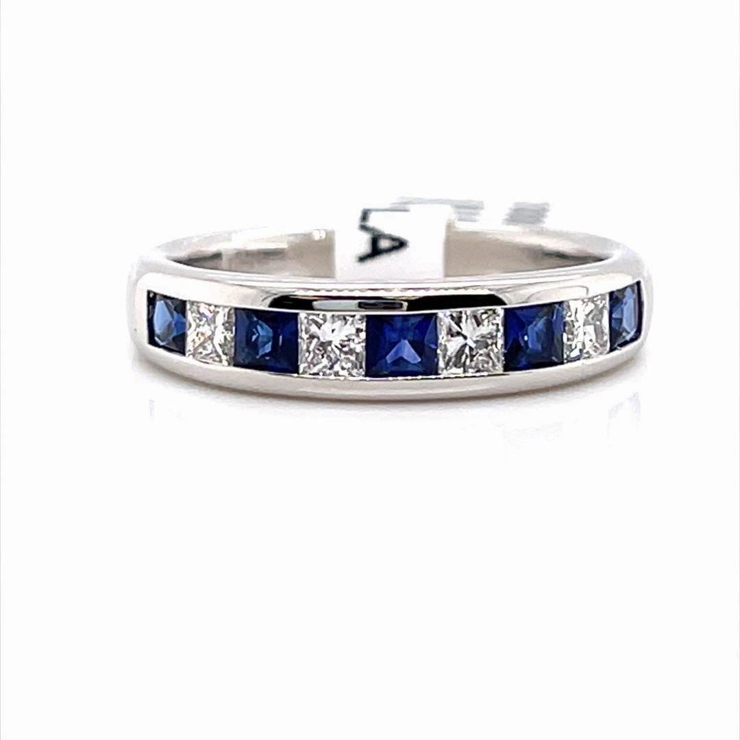 Sapphires and Diamonds Channel Set Fashion Ring in 14K White Gold (1.08ctw) Bridal Vibe