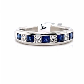 Sapphires and Diamonds Channel Set Fashion Ring in 14K White Gold (1.08ctw) Bridal Vibe