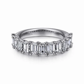 Minimal Aesthetic 14K White Gold Emerald Cut 11 Stone Prong Set Diamond Anniversary Band - 2.65 ct
