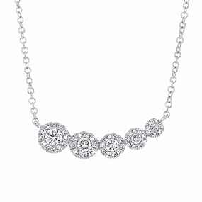 Sculpted Sparkle Bremer Jewelry Center of My World 14K White Gold Round Shape Diamond Multi Cluster Pendant with a 14K White Gold Cable Link Necklace (0.32ctw)