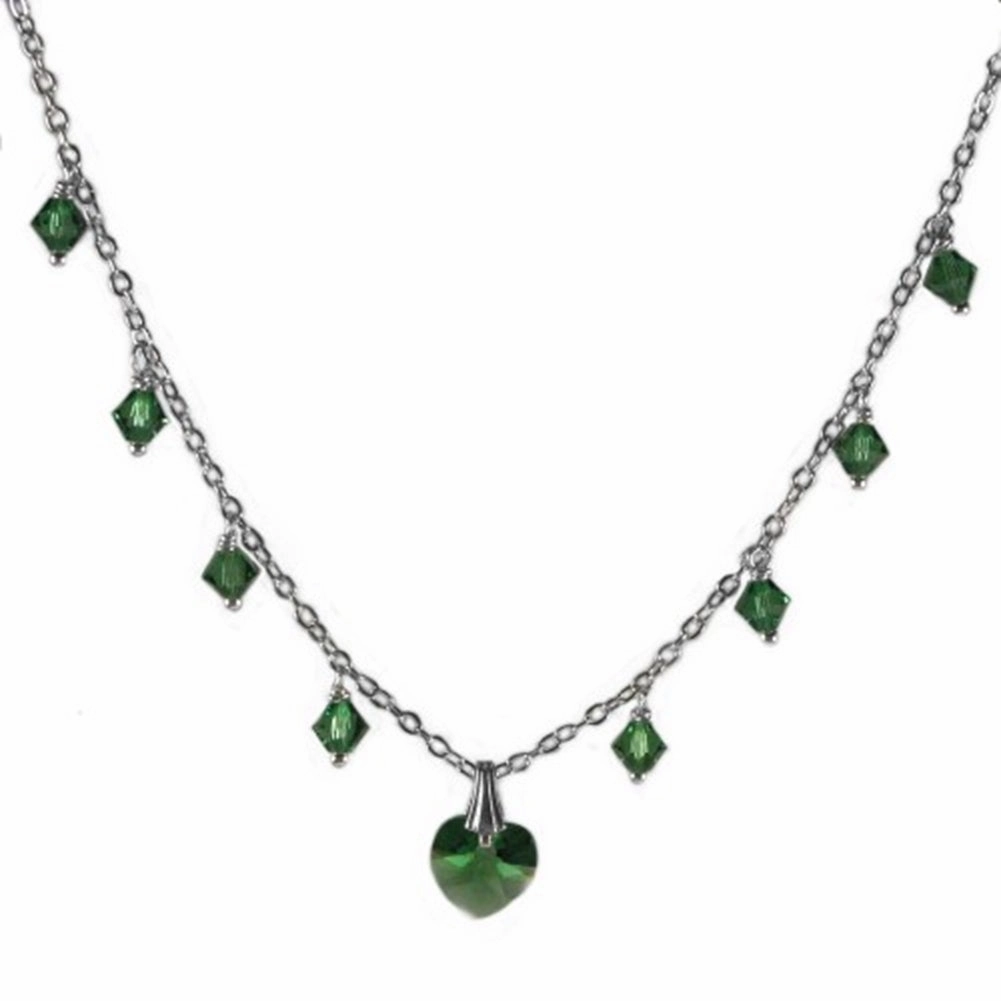 Beautiful Piece Green Crystal Heart Necklace Crystal Sterling Silver