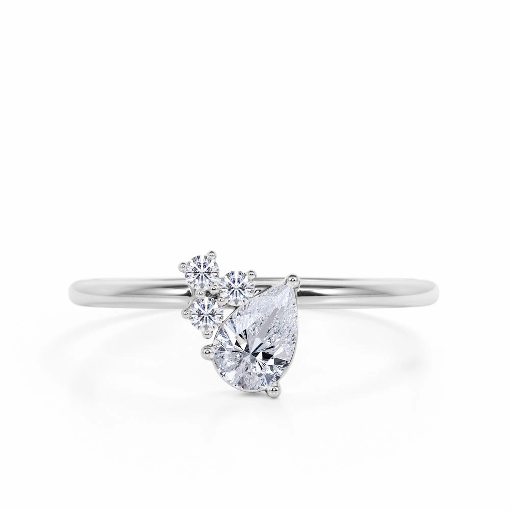 Strong Statement Everyday Accessory Asymmetrical 0.48 ct TDW Pear Shape Diamond and Classic Engagement Ring in White Gold