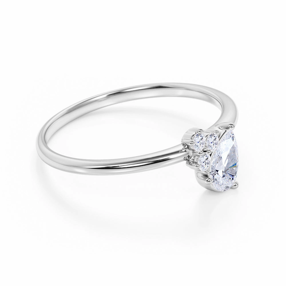 HighEnd Creation Asymmetrical 0.48 ct TDW Pear Shape Diamond and Classic Engagement Ring in White Gold