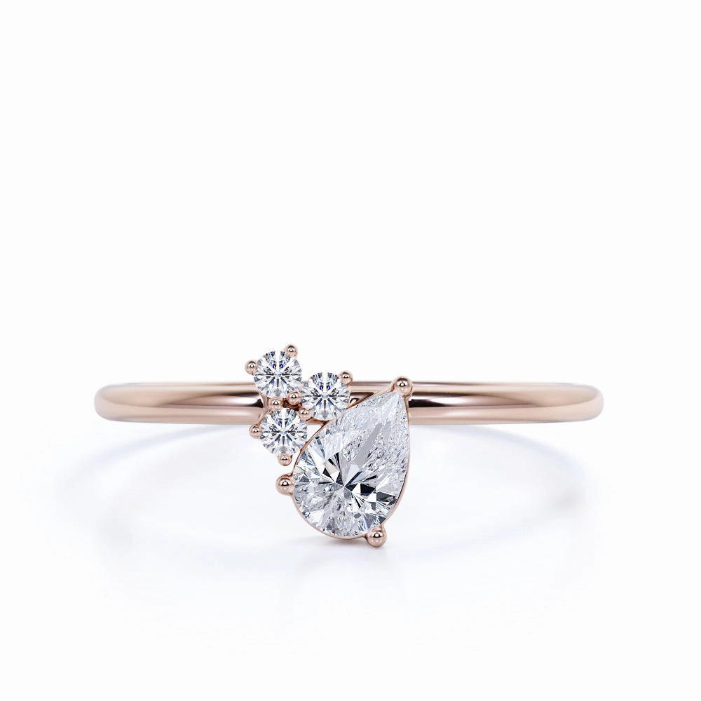 Lightweight Gift Daily Style Asymmetrical 0.48 ct TDW Pear Shape Diamond and Classic Engagement Ring in White Gold
