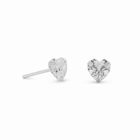 Heart Shape Post Stud Earrings Cubic Zirconia Sterling Silver 5mm Industrial Adornment