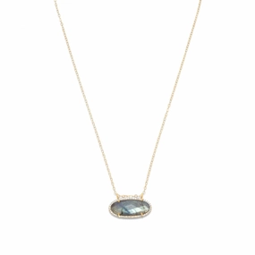 Labradorite Necklace Gold-plated Sterling Silver with Cubic Zirconia Halo For Graduation Timeless Accent
