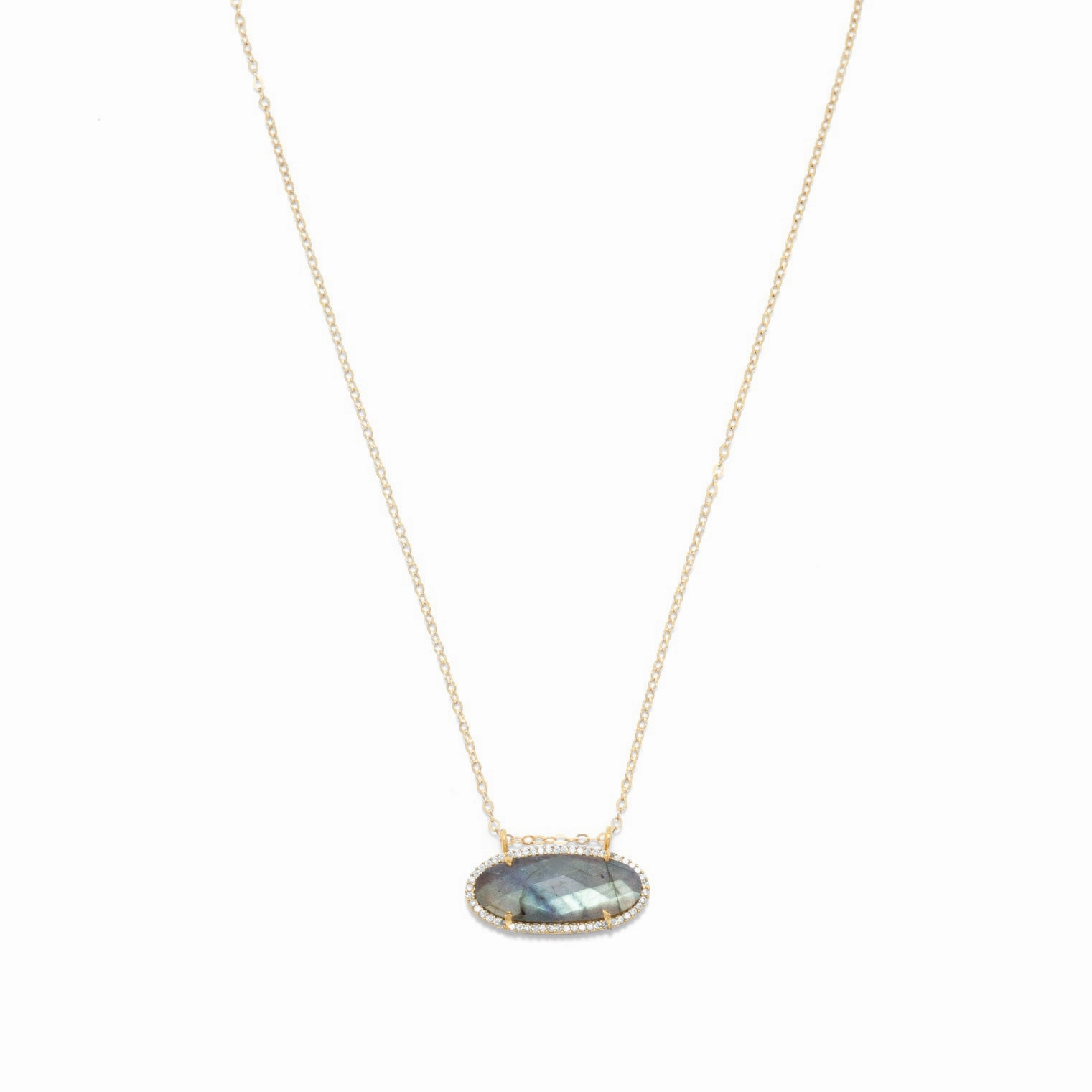Labradorite Necklace Gold-plated Sterling Silver with Cubic Zirconia Halo For Graduation Timeless Accent