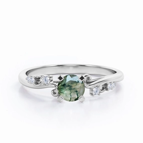 Soft Material Unique Fit Seven Stone 1.05 Ct Round Cut Green Moss Agate Ring