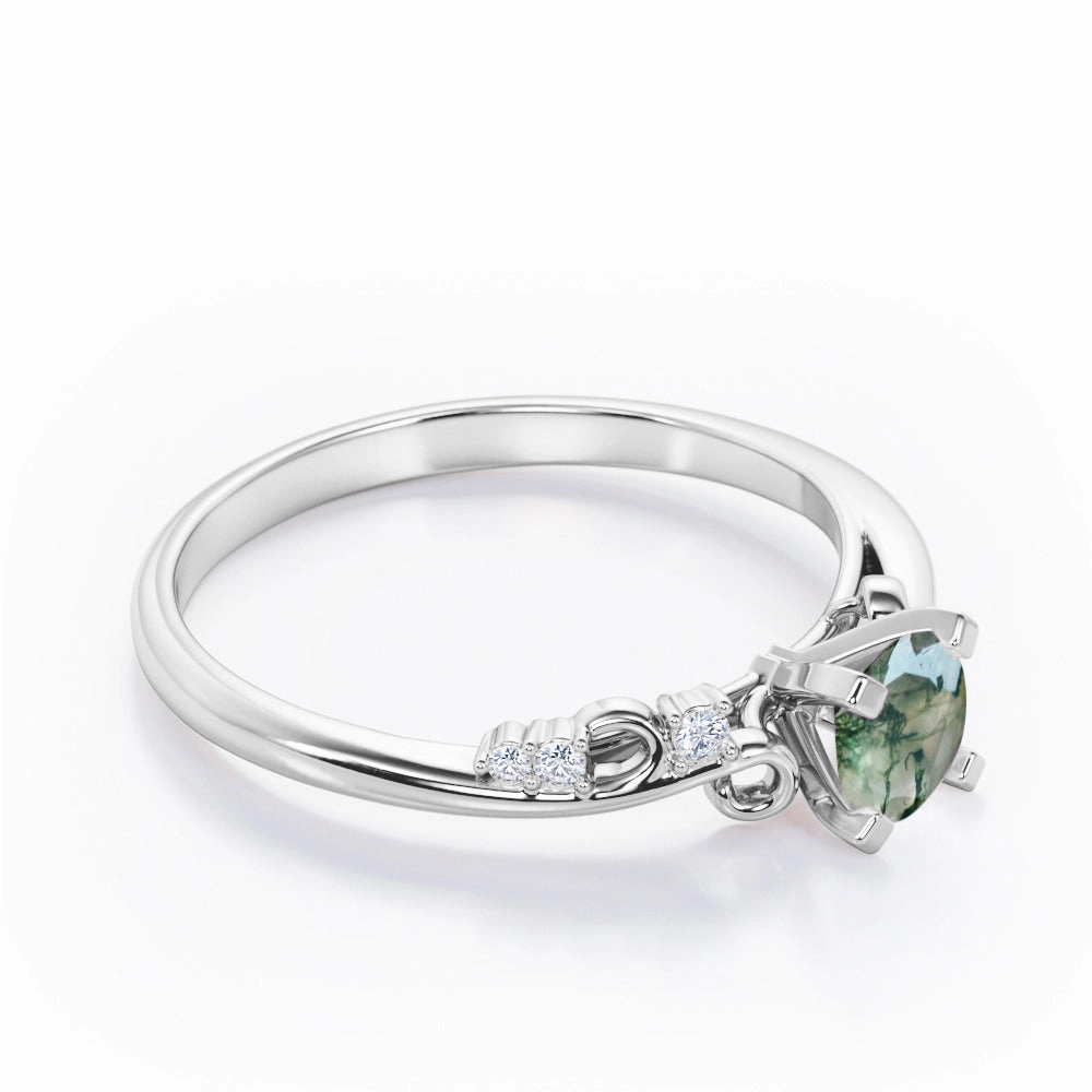 Seven Stone 1.05 Ct Round Cut Green Moss Agate Ring Luxury Finish