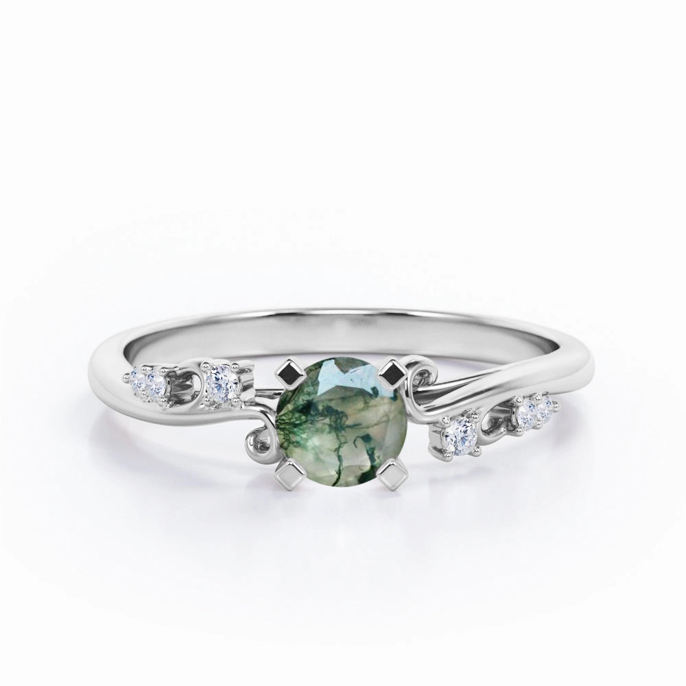 Seven Stone 1.05 Ct Round Cut Green Moss Agate Ring Low-Cost Craft