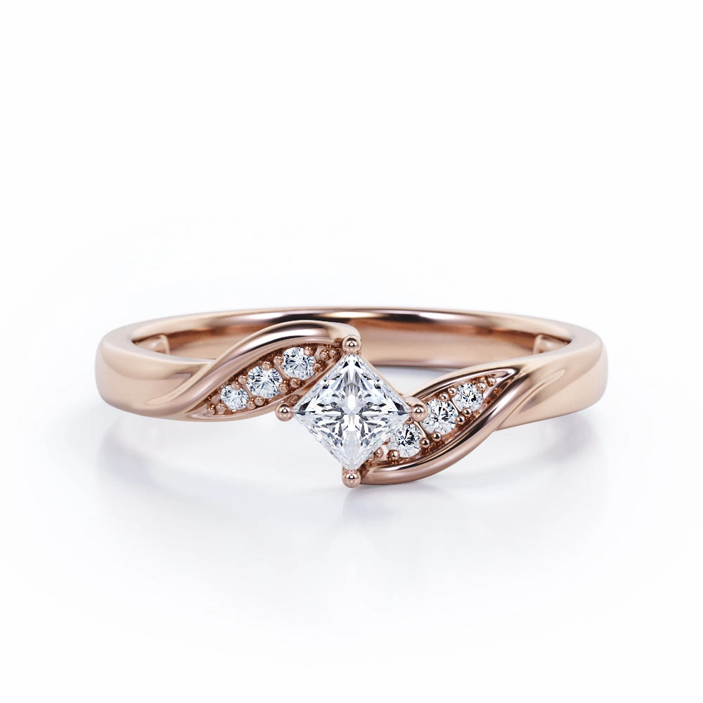 Modern Look Modern Motion Twisted 7 Stone Ring - 0.55 carat Princess Diamond and Diamond Elegant Engagement Ring in Rose Gold
