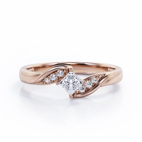 Special Day Low-Cost Art Twisted 7 Stone Ring - 0.55 carat Princess Diamond and Diamond Elegant Engagement Ring in Rose Gold