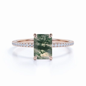 Timeless Balance Understated Touch Pave 1.50 Carat Emerald Cut Moss Agate Engagement Ring