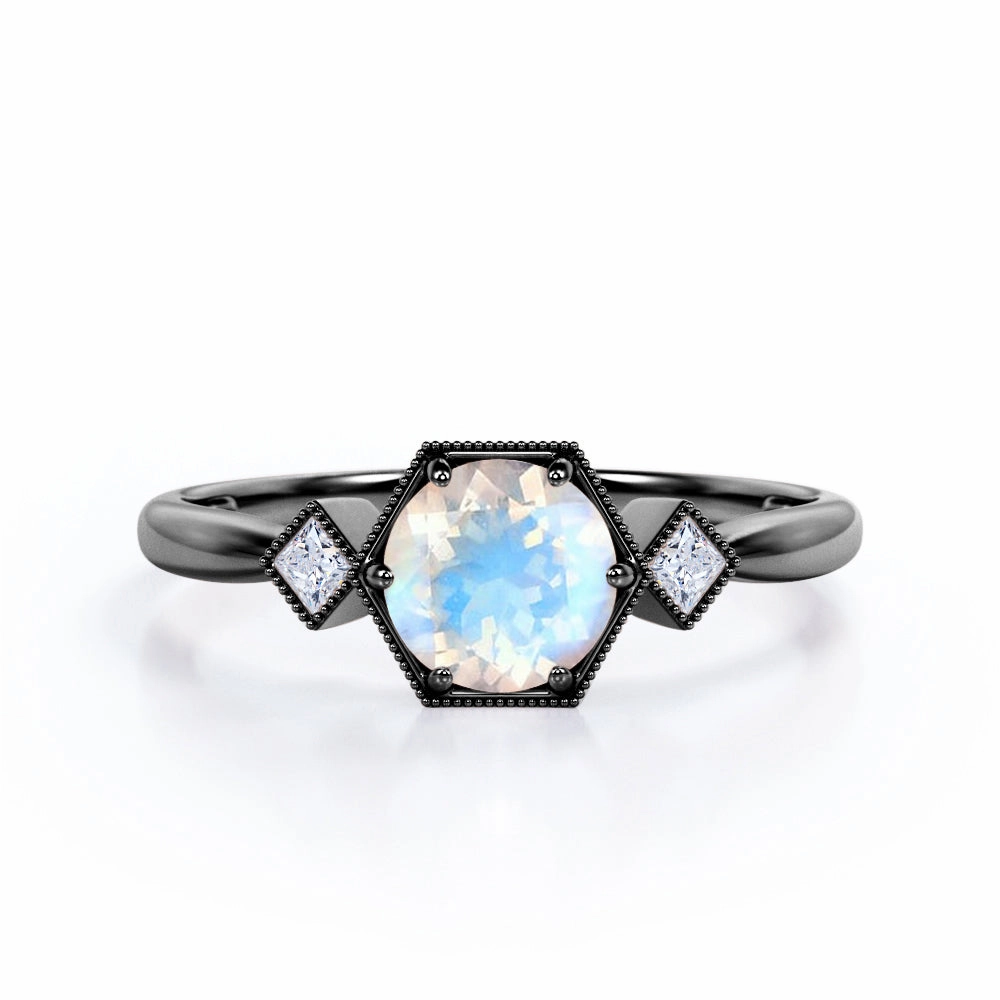 Meaningful Work Occasion Wear 1 ct Round Moonstone 3 Stone Engagement Ring