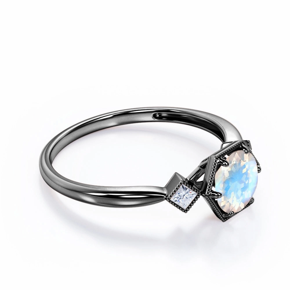 Classic Creation Signature Accessory 1 ct Round Moonstone 3 Stone Engagement Ring