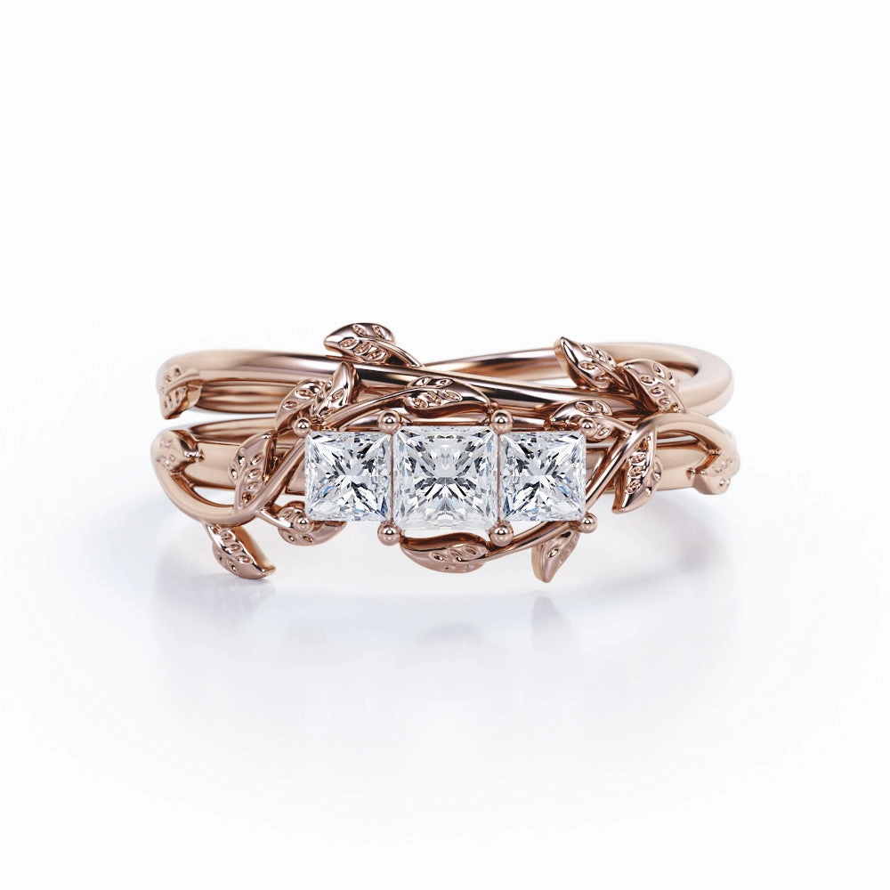 0.50 Ct Princess Cut Diamond Trilogy Bridal Set Modern Design