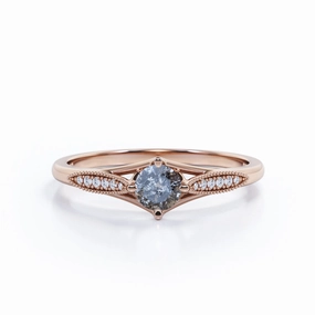 0.75 Ct Round Salt and Pepper Diamond Milgrain Engagement Ring Metallic Sheen