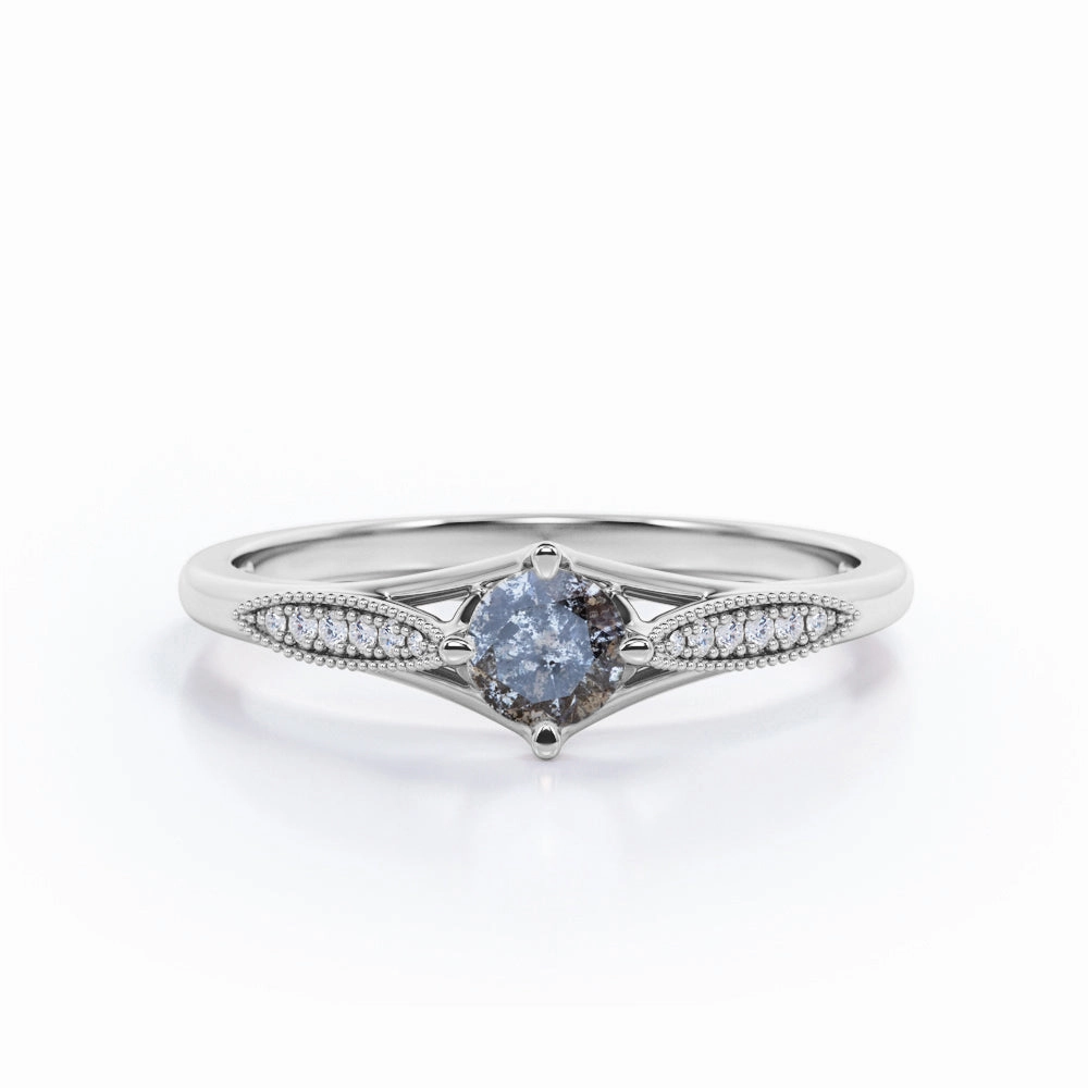 Affordable Creation Affordable Product 0.75 Ct Round Salt and Pepper Diamond Milgrain Engagement Ring