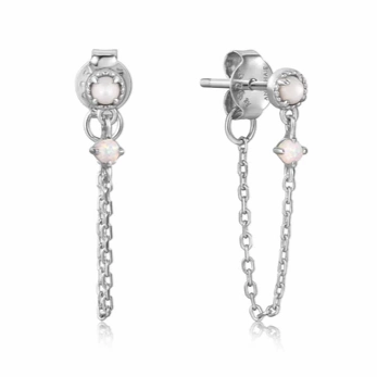Luxury Fashion Silver Mother of Pearl and Kyoto Opal Chain Drop Stud Earrings