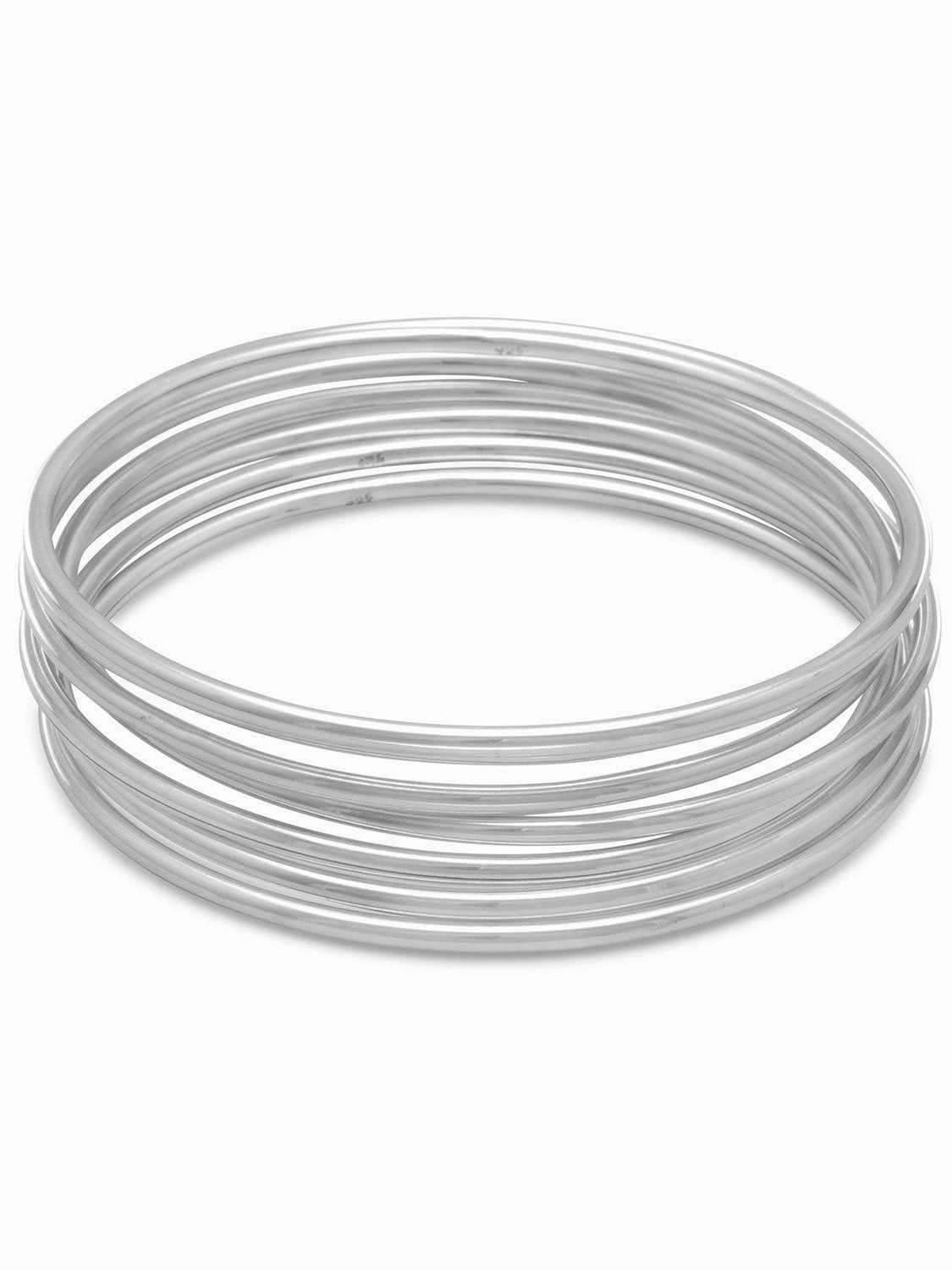 Semanarios Set of 7 Round Sterling Silver Bangle Bracelets Luxury Standard
