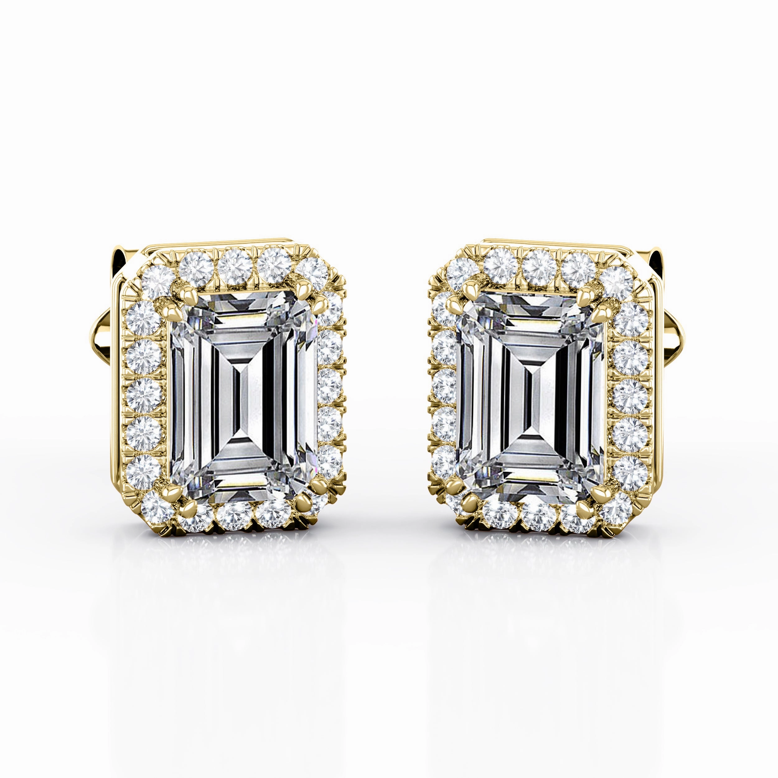 Antique Double Prong 2.10 Carat Emerald Cut Certified Moissanite and Diamond Halo Stud Earrings High-Quality Item