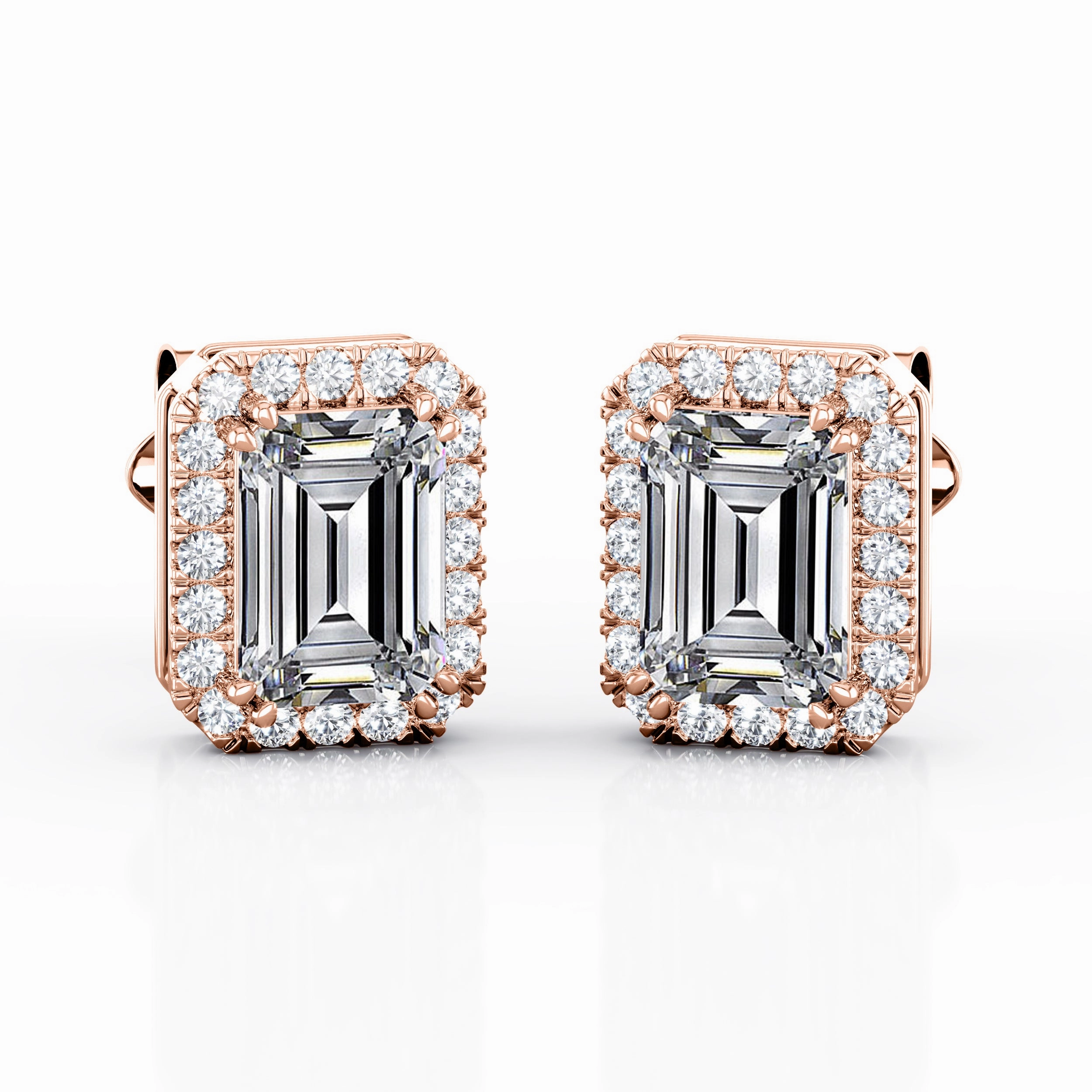 Safe Creation Beautiful Accessory Antique Double Prong 2.10 Carat Emerald Cut Certified Moissanite and Diamond Halo Stud Earrings