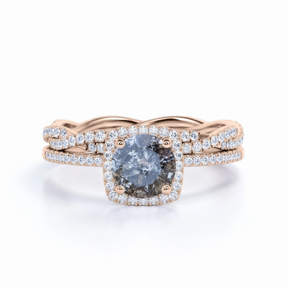 Sophisticated Look 1.50 Ct Round Salt and Pepper Diamond Eternity Bridal Set