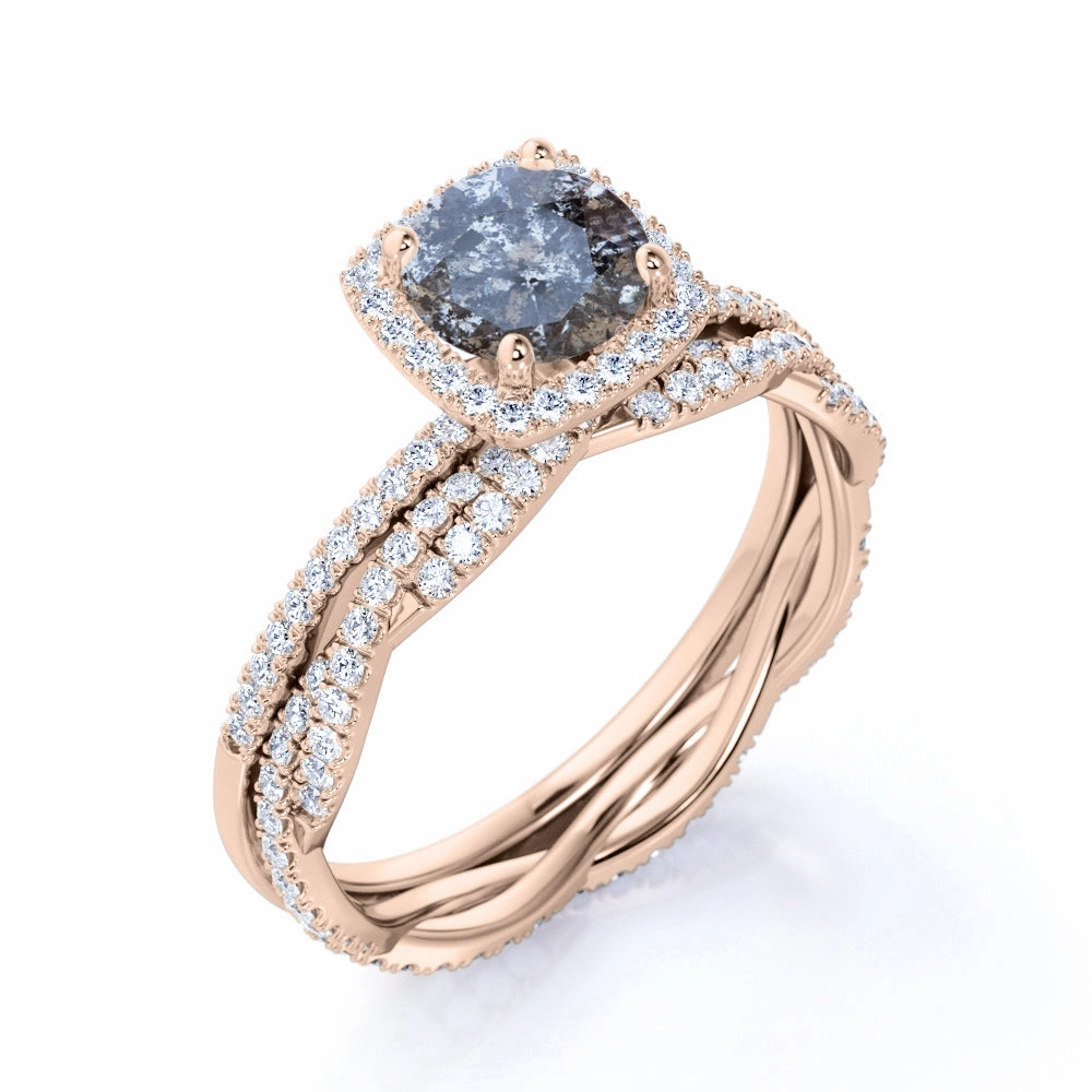 1.50 Ct Round Salt and Pepper Diamond Eternity Bridal Set Value Accessory