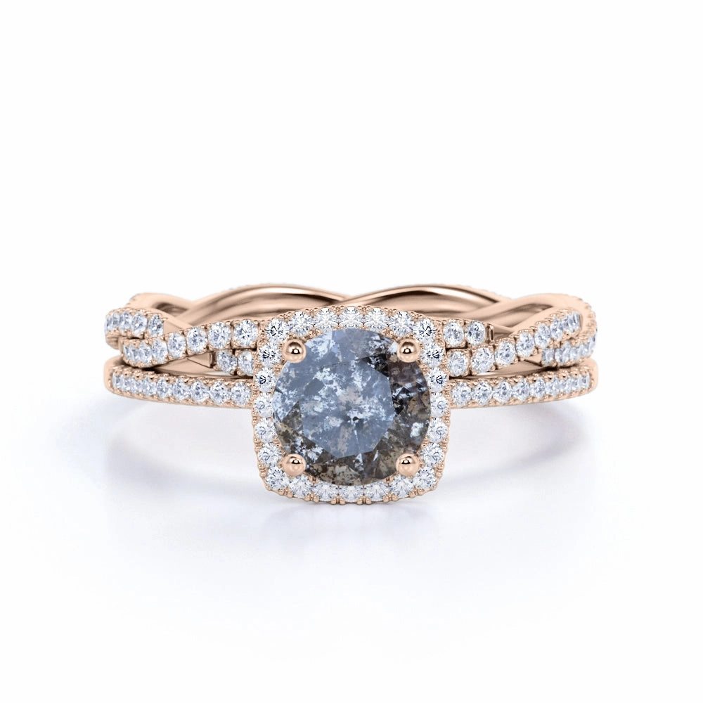 1.50 Ct Round Salt and Pepper Diamond Eternity Bridal Set Affordable Decoration