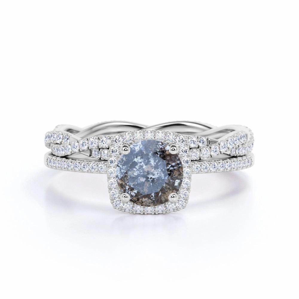 Simple Style Brilliant Craft 1.50 Ct Round Salt and Pepper Diamond Eternity Bridal Set