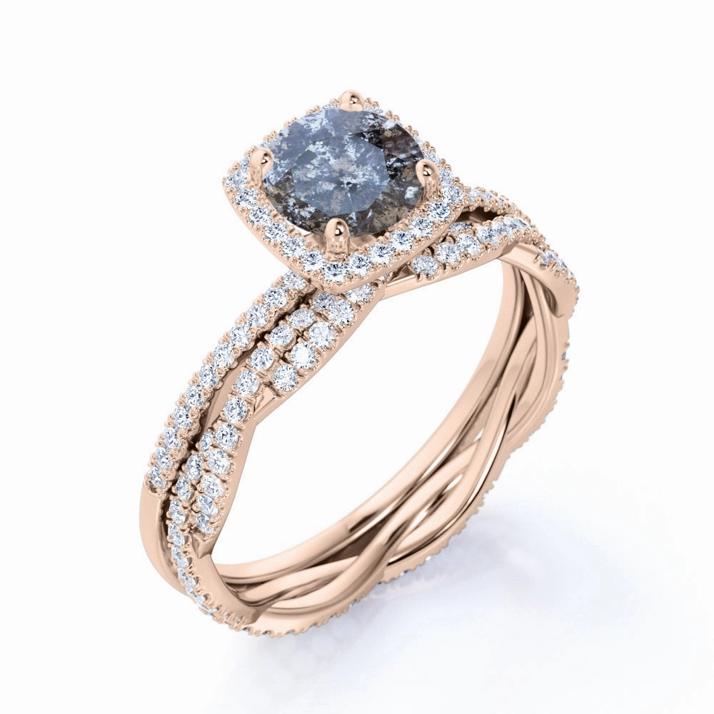 1.50 Ct Round Salt and Pepper Diamond Eternity Bridal Set Contemporary Sign Featured Item