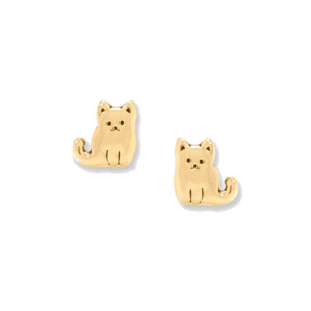 Cute Sitting Kitty Cat Stud Earrings Gold-plated Silver Childrens Sparkling Piece Spiral Embellishment