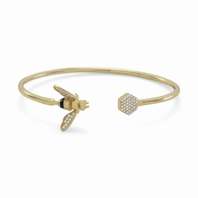 Diverse Blends Novel Design Honey Bee Cuff Bracelet Gold-plated with Cubic Zirconia