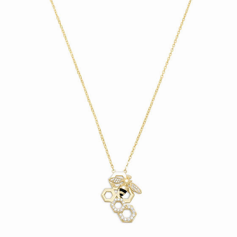Chic Design Subtle Detail Honey Bee Necklace Gold-plated with Cubic Zirconia