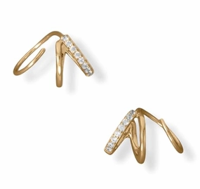 Hoop Cuff Earrings with Cubic Zirconia Double Pierce Illusion Elegant Item