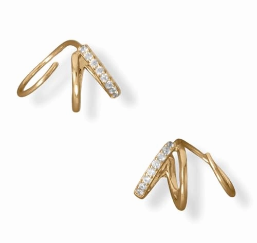 Hoop Cuff Earrings with Cubic Zirconia Double Pierce Illusion Elegant Item