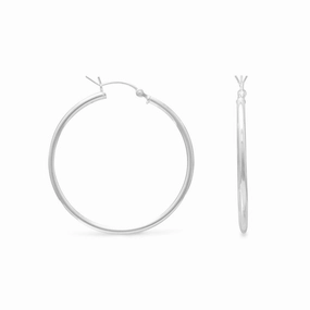 Hoop Earrings 35mm Medium Large Round Tube Sterling Silver Stylish Decoration